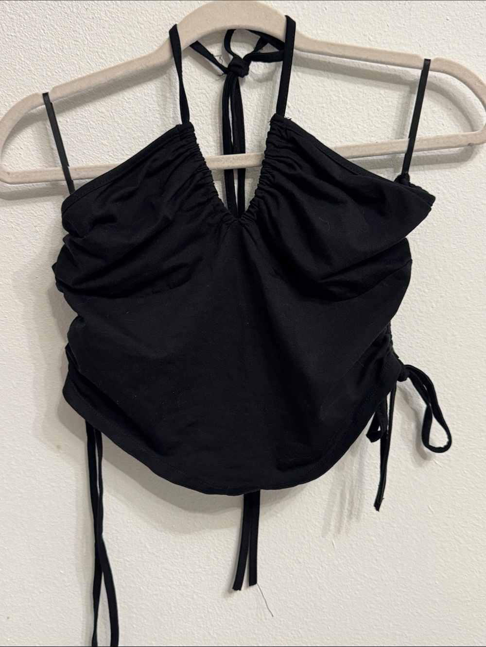SHEIN Black Halter Ruched Camisole with Side Ties size XL (fits large too)